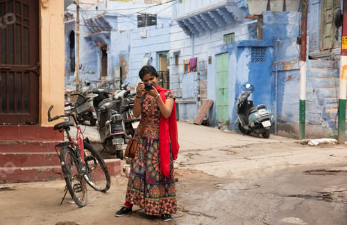 Preview: Indian woman traveler explore in heart of Jodhpur as know as Blue City, Jodhpur, Rajasthan , India.