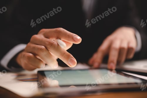 Preview: business communication technology concept, businessman person using digital pen to working on tablet