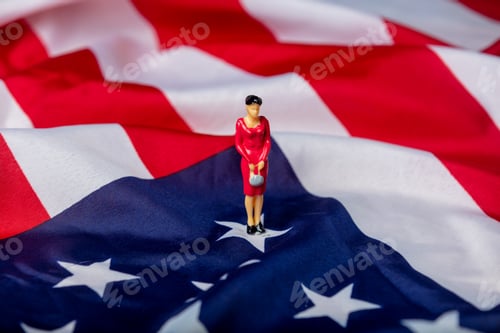 Preview: miniature figure of a female politician on USA flag