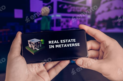 Preview: Russia Moscow 19.01.2022 Logo of metaverse. Investing in digital universe, real estate. Buy land in