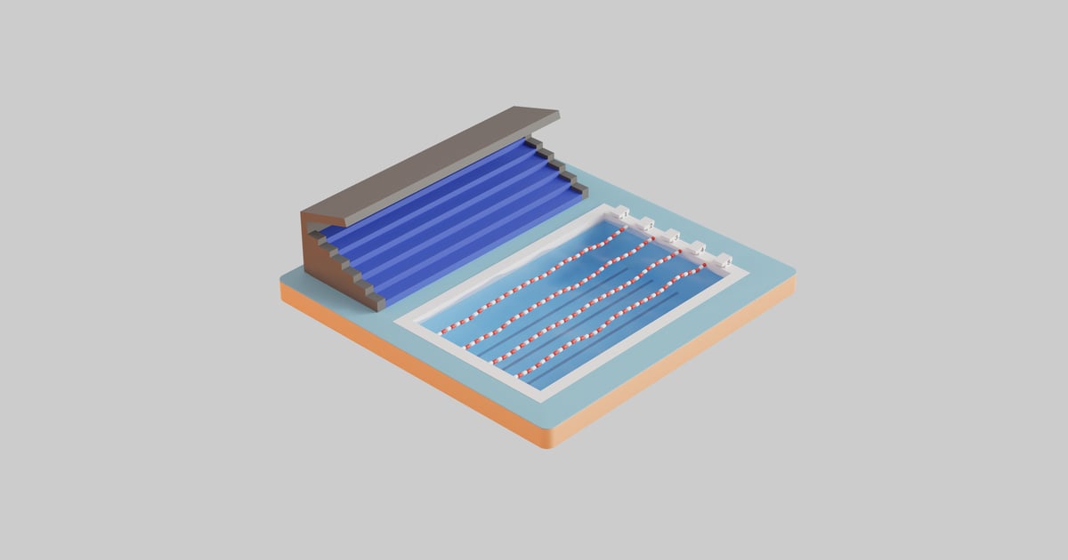 Swimming pool with spectator stand 3D, Incl. blocks & lane - Envato