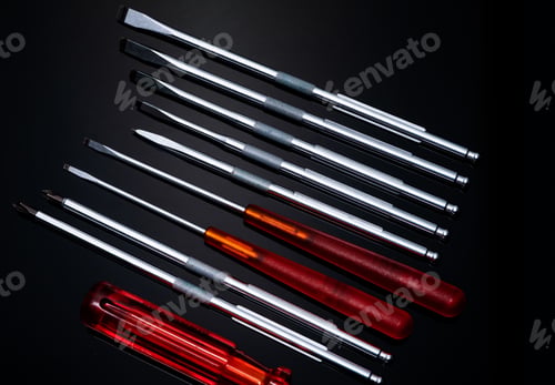 Preview: Screwdriver and center punch. Mechanic hand tools. Screwdriver sets with interchangeable blades.
