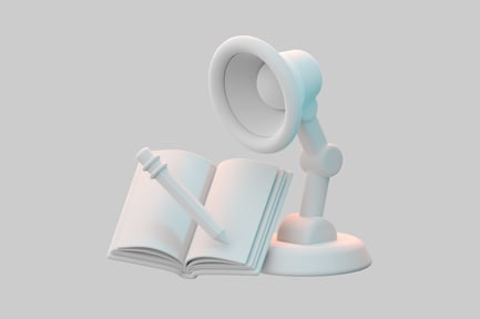 Preview: Open book, pencil, and lamp