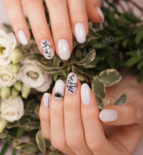 Preview: Elegant Hands with Floral Nail Art Design