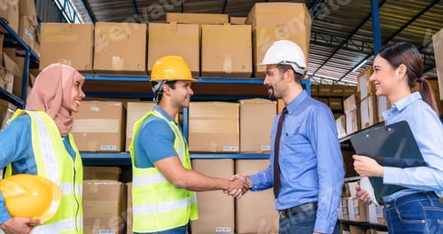Preview: Group of Diversity warehouse worker hand shaking when success the agreement together