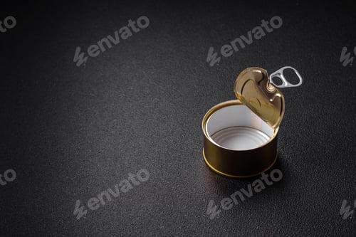 Preview: Empty round uncorked metal can for canned meat or fish
