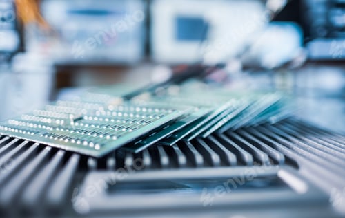 Preview: Close-up side view of a panel of SMD resistors
