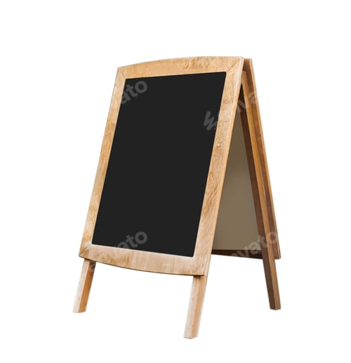 Preview: Blank advertising A-board on white background. Mockup for design