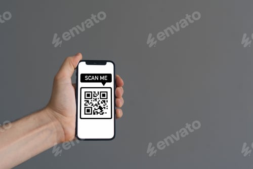 Preview: a person hand hold smartphone with scanned qr code
