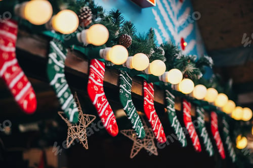 Preview: Cabins with stylish christmas decorations on european city market