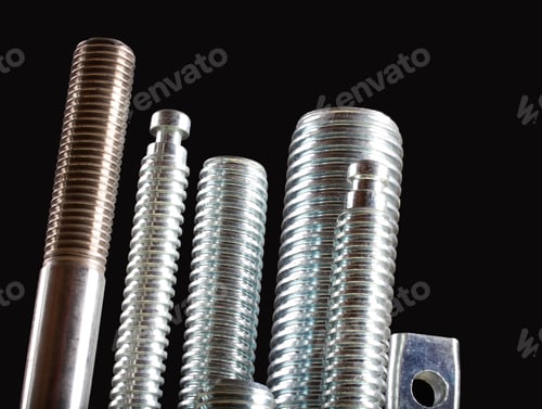 Preview: Newly manufactured large screws. Close up.