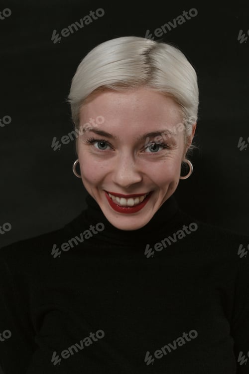 Preview: Beautiful Emotional Girl With White Hair On A Black Background
