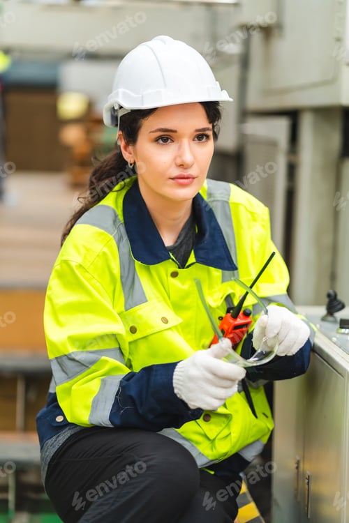 Preview: paper cardboard manufacture factory concept, industry worker person working with machine