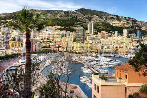 Preview: Aerial view of harbour Monaco, Monte Carlo. French riviera panorama.