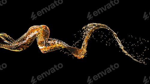 Preview: 3d yellow beer stream Liquid splash on black 3d render