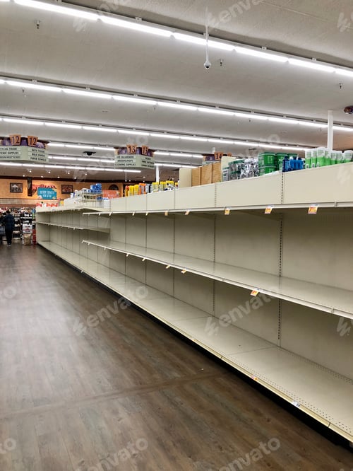 Preview: Empty toilet paper shelves at the market grocery store at the beginning of the 2020 pandemic