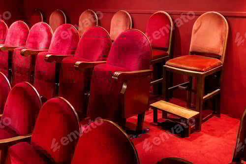 Preview: Red velvet seats in a theater in Villena, Spain.