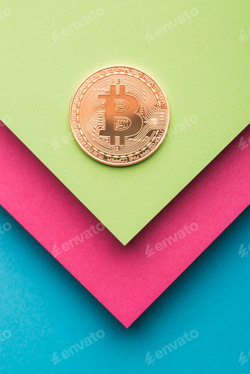 Preview: Bitcoins on colorful background