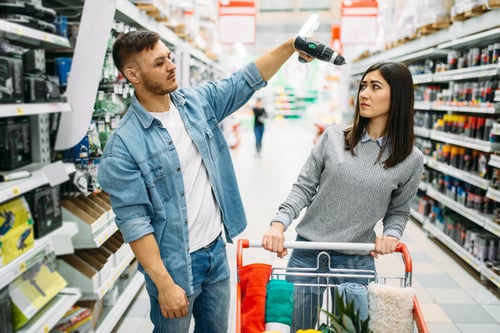 Preview: Couple with trolley in market, power tools