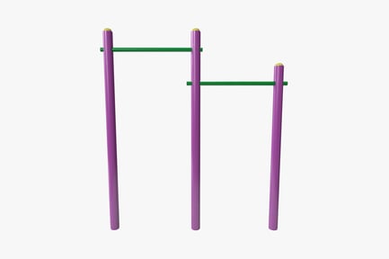 Preview: Offset purple poles with green horizontal bar and yellow finials