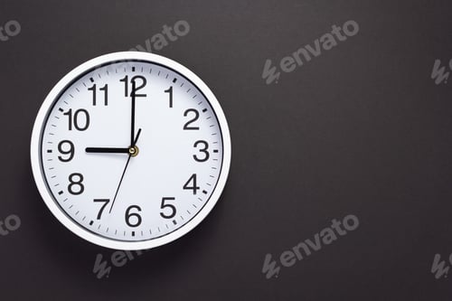 Preview: clock and shelf at wall background