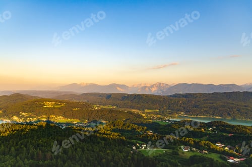 Preview: Panorama Lake and mountains at Worthersee Karnten Austria tourist spot