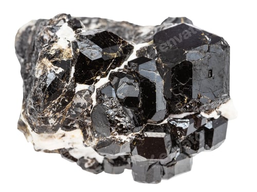 Preview: cluster of melanite andradite black garnets