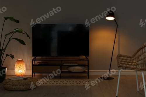 Preview: Stylish wide TV set on stand in room