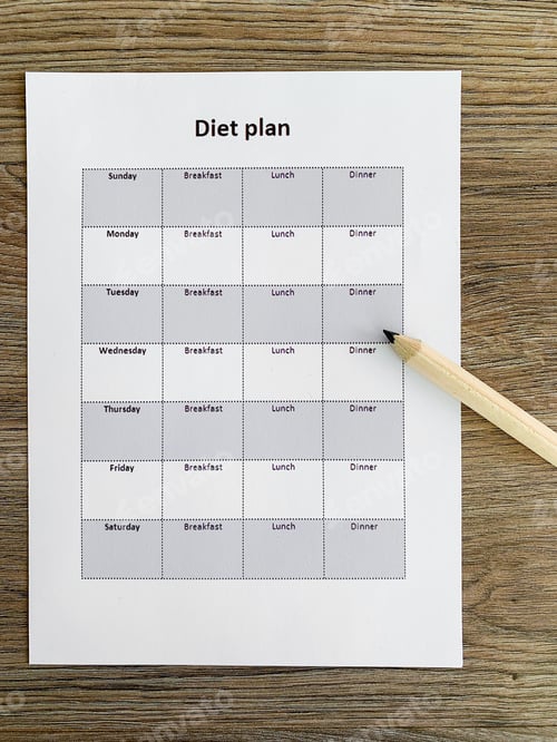 Preview: Health concept. Diet plan on wooden background