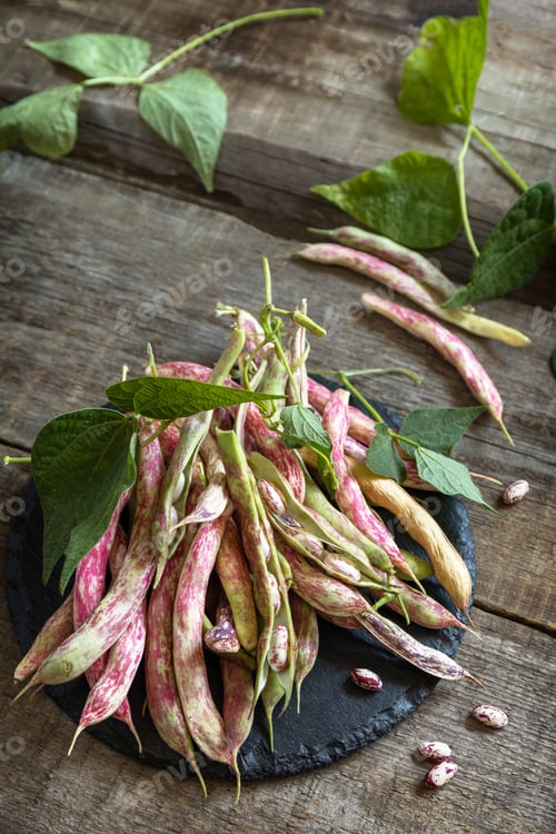 Preview: Beans of bean, brown bean (of dried beans) harvest on a rustic table.