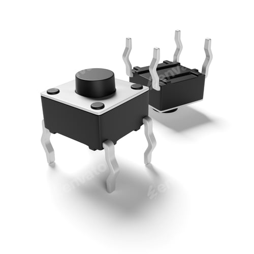 Preview: Tactile button switch isolated on white. 3D rendering illustration.