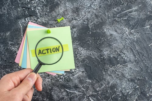 Preview: top view action written note on sticker on gray background paper college lesson notepad note school