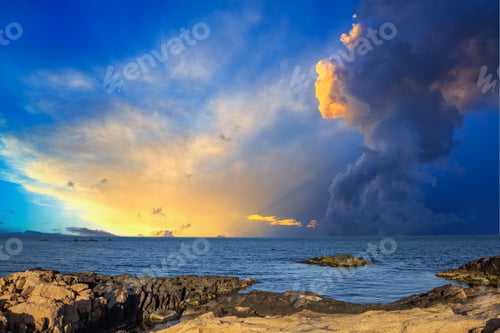 Preview: Bulgarian landscape with the Black Sea and stones at sunset