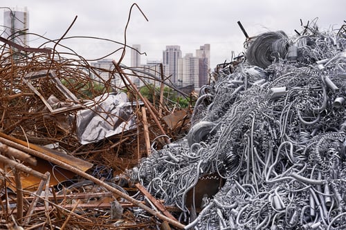 Preview: Industrial re-purposing. Cropped shot of a pile of equipment and scrap metal.