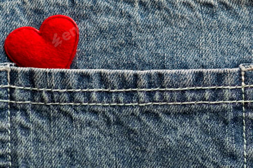 Preview: Denim Pocket with Red Heart Close Up