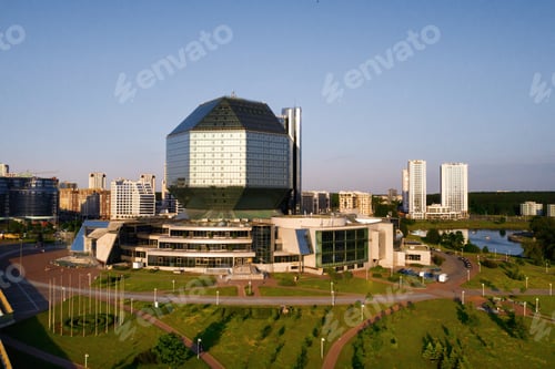 Preview: Top view of the National library and a new neighborhood with a Park in Minsk.Belarus, public