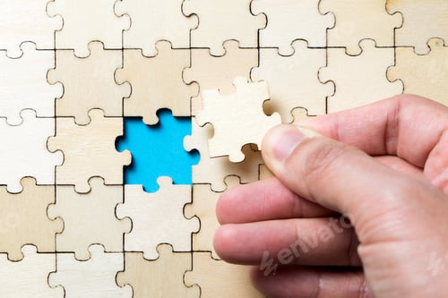 Preview: The last piece of a jigsaw wooden puzzle