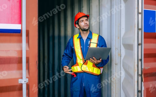 Preview: Warehouse engineer worker working at industrial container yard