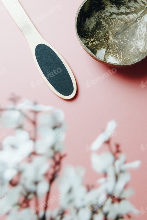 Preview: Minimal design, Beauty products and make-up brush with on pink pastel background. Flat lay banner
