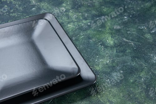Preview: front view black plate empty and square shaped on dark background restaurant dinner meal darkness