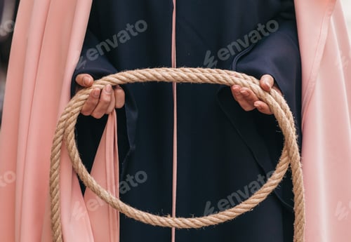 Preview: Person holding holy week rope during religious celebration