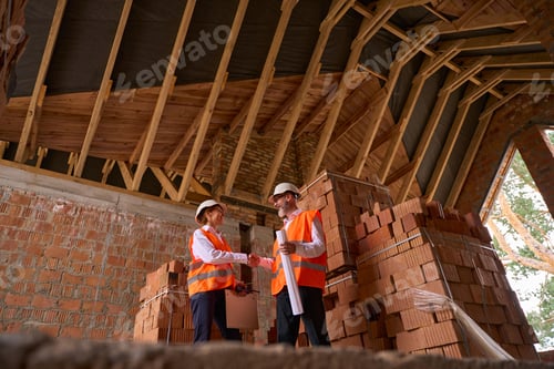 Preview: Manager and contractor greeting each other on new construction site