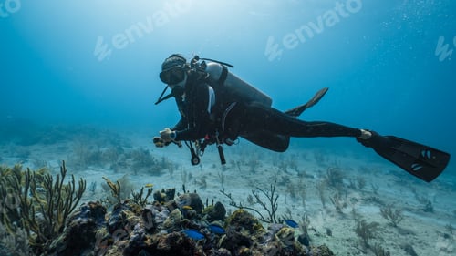 Preview: female diver posing among the corals
