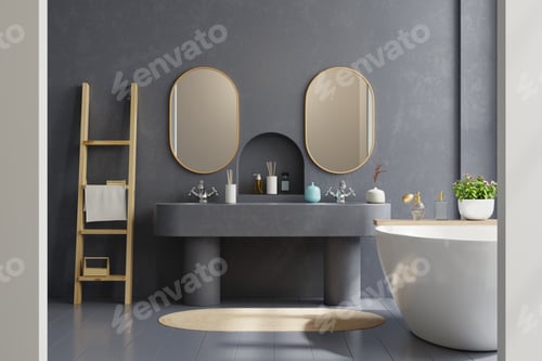 Preview: Modern Bathroom interior design on dark blue wall