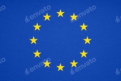 Preview: flag of Europe or European Union or EU with leather texture background