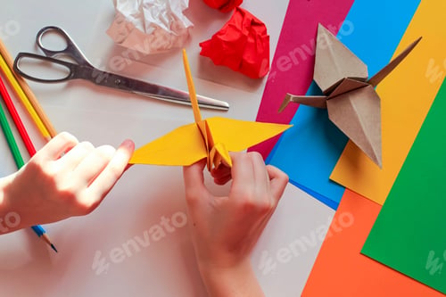 Preview: Concept of children's creativity, origami, back to school.