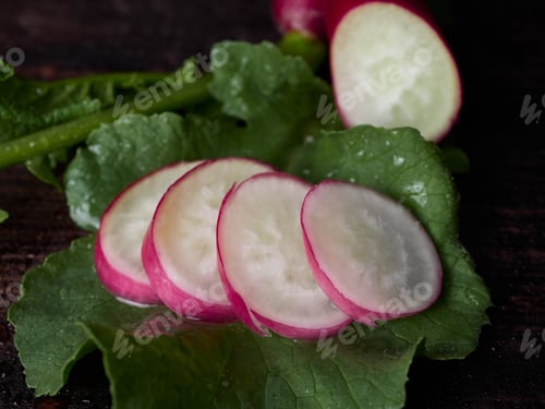Preview: Fresh spring radish cut into slices delicious fresh root vegetable