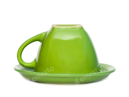 Preview: Green inverted cup on a saucer. Isolated on white background.