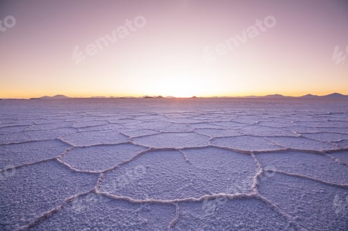 Abstract Landscape of Salt Flats at Sunrise