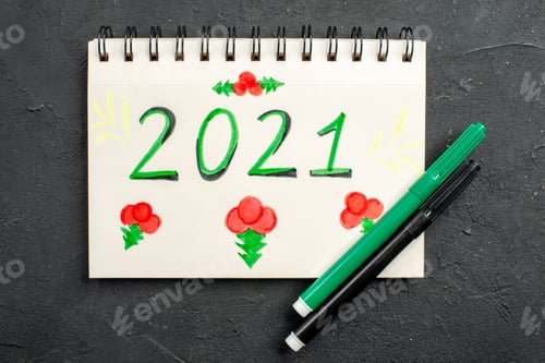 Preview: top view writing with colorful drawings on the dark background new year color photo xmas holiday